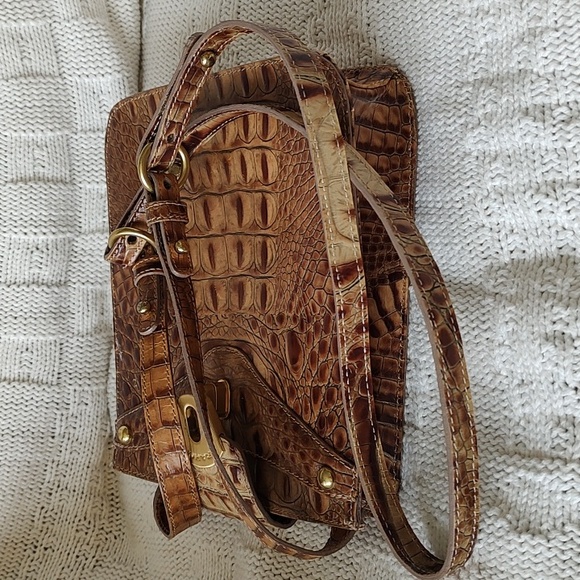 BRAHMIN Small Crossbody Croc Brown Leather Bag Purse - Picture 9 of 12